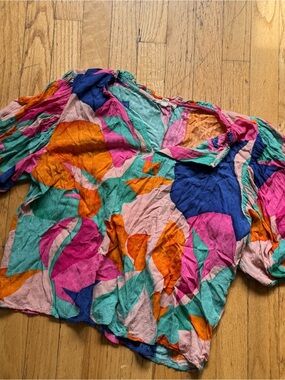 Christian Siriano Multicolor Abstract Print Blouse - Pink, Orange, Teal, Blue